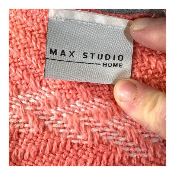 Max Studio Home Coral & White Striped Throw Blanket With Fringe 47.5" X 66.5" - Picture 3 of 5